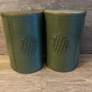 Vintage MCM Green Leather Wrapped Half Round Bookends